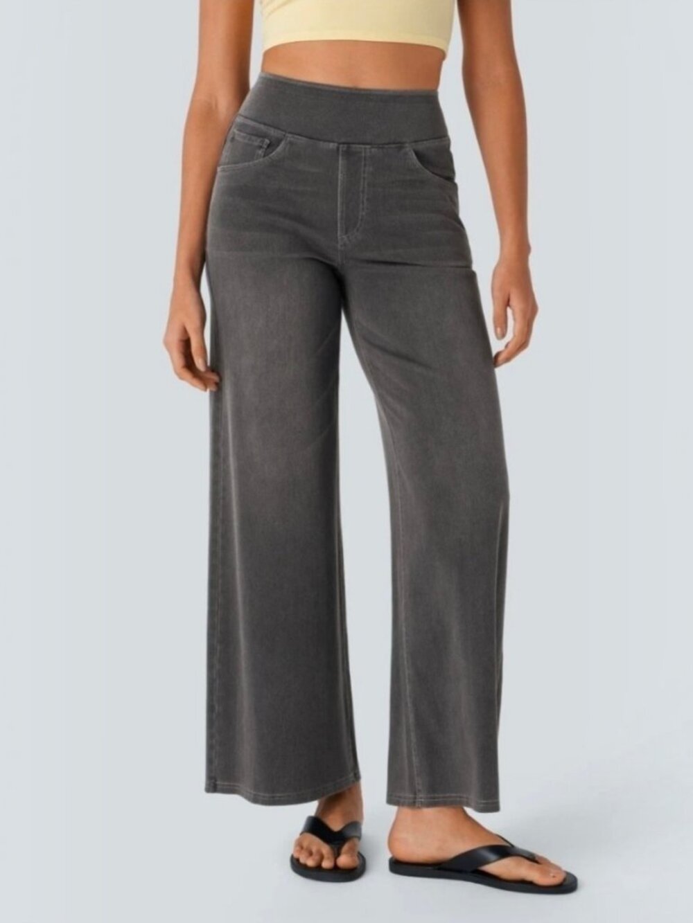 NWT Halara Medium Flex High Waisted Pull On Baggy Wide Leg Jeans Womens Gray 026